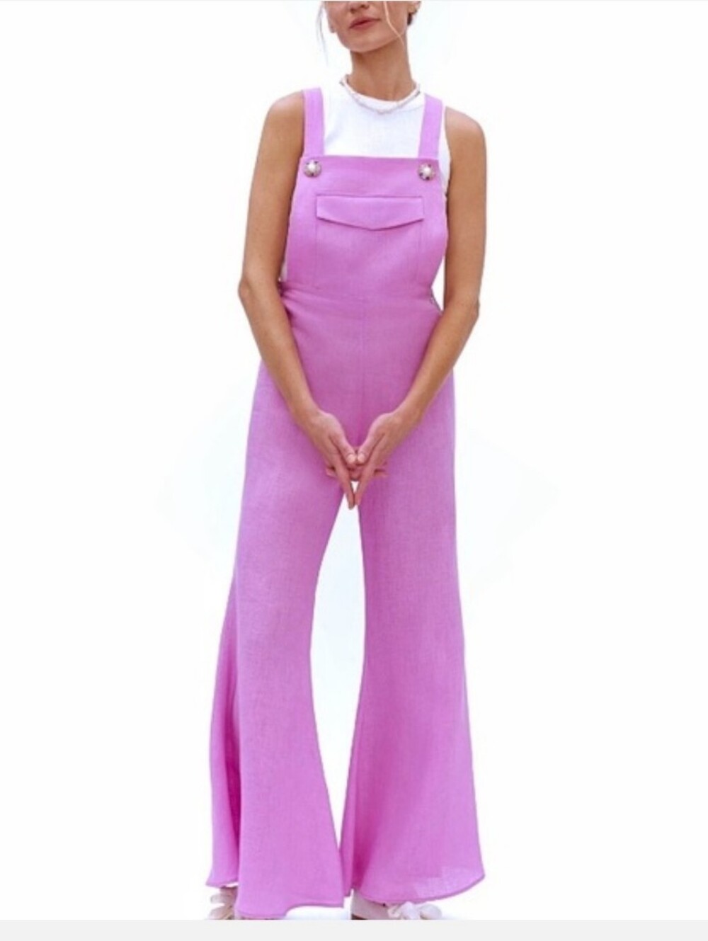 Sleeper Baccara 100% Linen Jumpsuit Flare Leg Dusty Orchid Pink Extra Large NWT